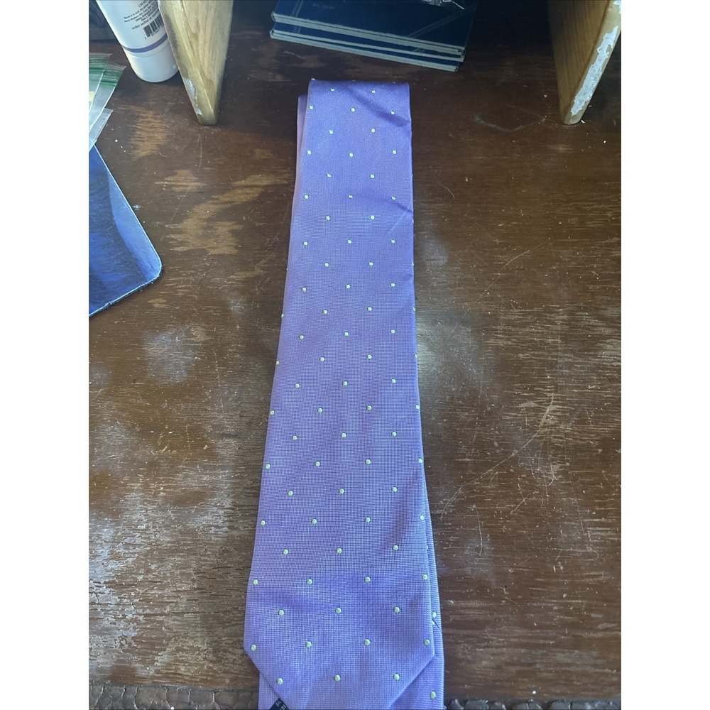CHARLES TYRWHITT Silk Neck Tie Purple With Lime Green Dots Large